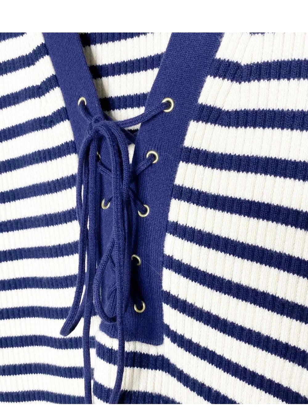 J. Crew Ribbed Lace-Up Sweater Tank in Navy and Ecru Stripes - Picture 7 of 11